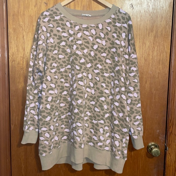•EASEL•PARCHMENT LEOPARD PRINT CREWNECK KNIT LONG SLEEVE DRESS W/POCKETS LARGE - Picture 5 of 11